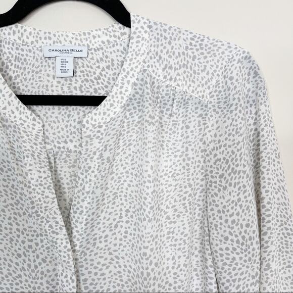 Carolina Belle Small S Leopard Polka Dot Print Top Blouse Cream White Gray Pink - Picture 3 of 8
